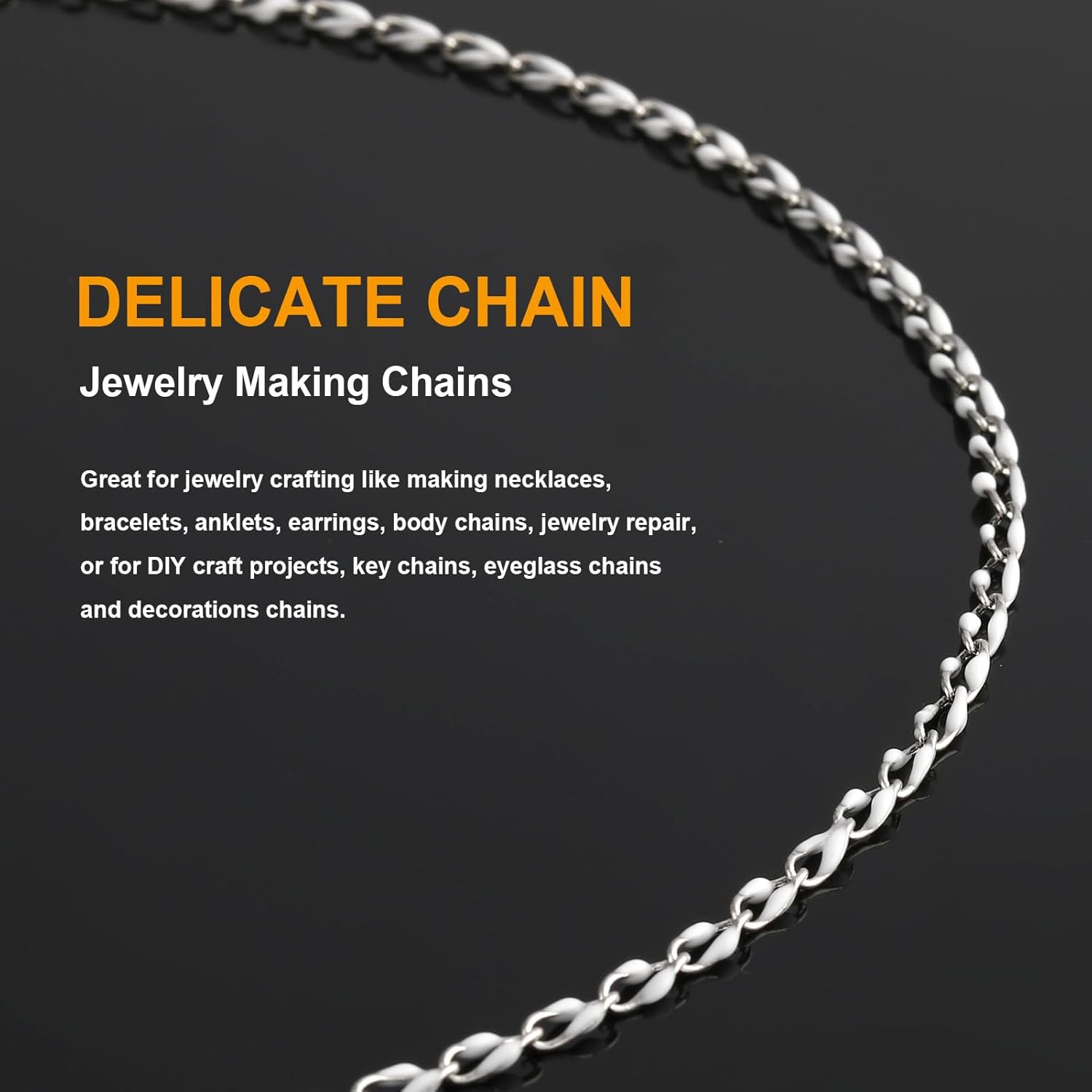 4 Meters White Oil Drip Lip Chain Link Silver Jewelry Chains for Making Jewelry Thin Craft Chain Roll with Lobster Clasps Jump Rings Supply Jewelry Making Findings - Image 4