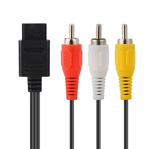 Cable AV N64, cable de audio y video compatible con juegos de TV Nintendo 64N64GamecubeNGCSNES, compuesto de 1.8 M6 pies, 3 RCA chapado en oro