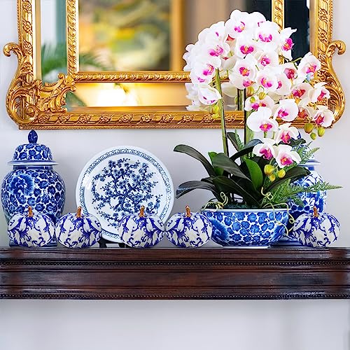 Image of Winlyn 12 Pcs Small Fabric Decorative Blue and White Pumpkins Chinoiserie Chic Foam Pumpkins 3 inch for Gifts Fall Wedding Halloween Thanksgiving Table Centerpiece Mantel Farmhouse Decor