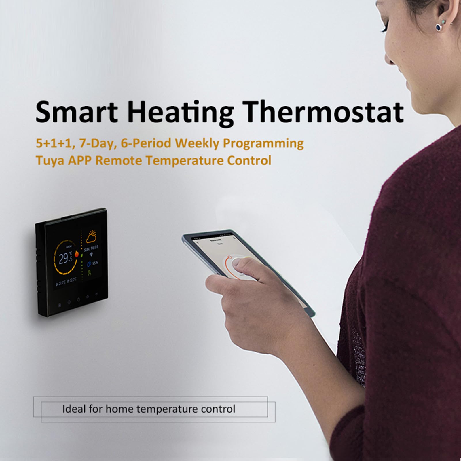Zerodis Regolatore di Riscaldamento Domestico Intelligente, Regolatore di Temperatura Digitale con Accesso WiFi Remoto e Precisione di ±1 ℃ per Sistemi a Pavimento Ad Acqua, Senza Cavo (BLACK)
