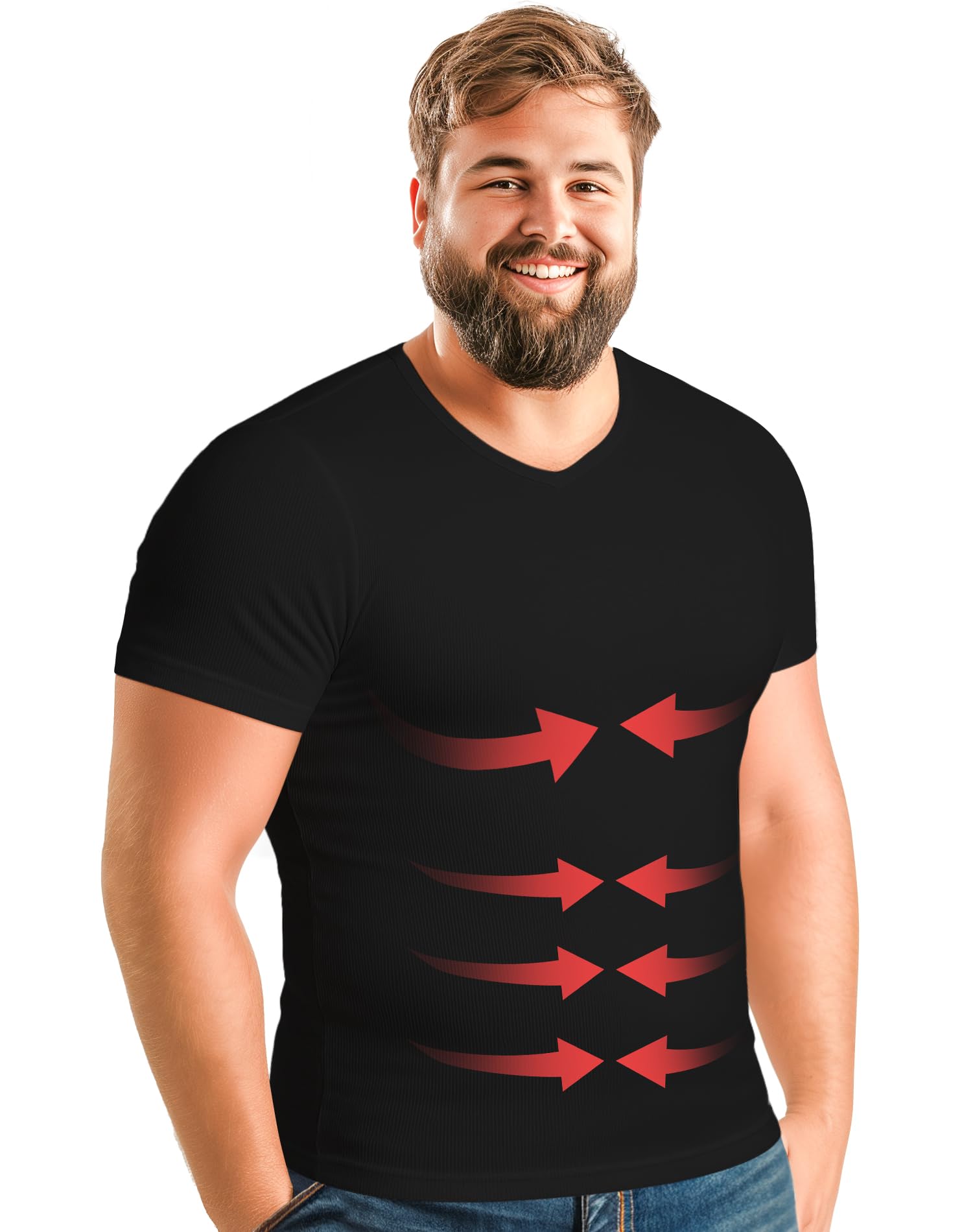 ARMSTRONG AMERICA Mens Compression T Shirt Gynecomastia | V Neck Slimming Undershirt Compression Shirt for Men. Mens Shapewear Body Shaper Top (3XL, Black)