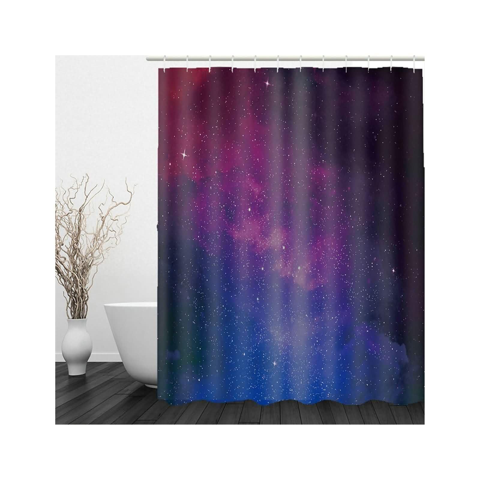 Rideau de douche en textile bleu violet de qualité supérieure motif ciel étoilé lavable