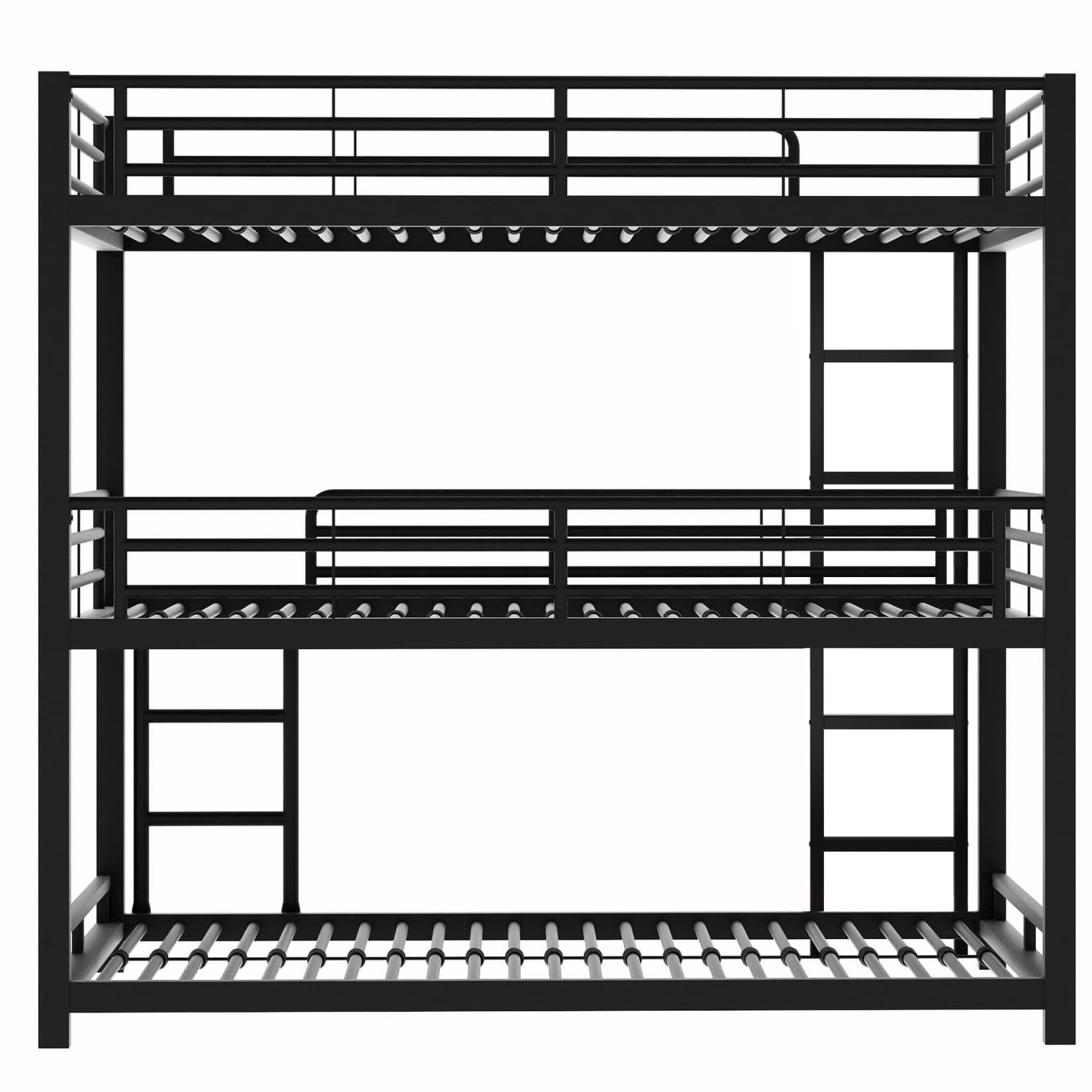 PUGSDRLY Lit Superposé 3 Place 90x200 avec Escalier,Sommier Robuste(B-Noir) | Quatre Barrières Haute,Escalier Robustes,pour Garçons Filles