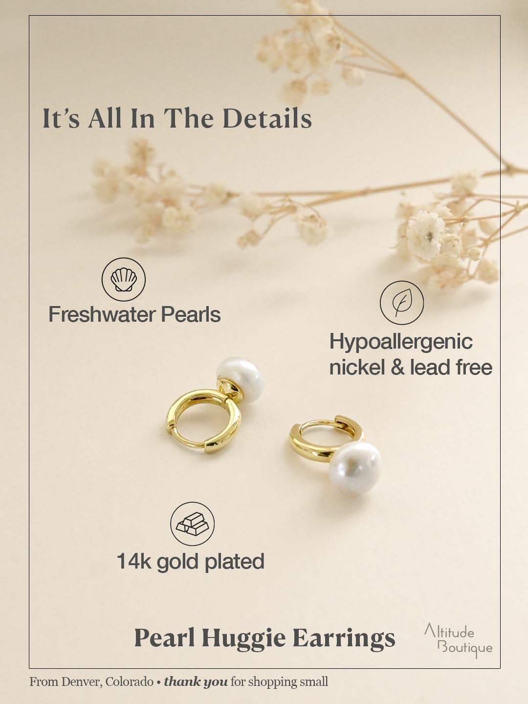 Altitude Boutique Freshwater Pearl Drop Earrings | 9–10mm AAA Cultured Pearls on 14K Gold-Plated or Rhodium-Plated Hoops | Classic Huggie Pearl Earrings for Women - Image 3