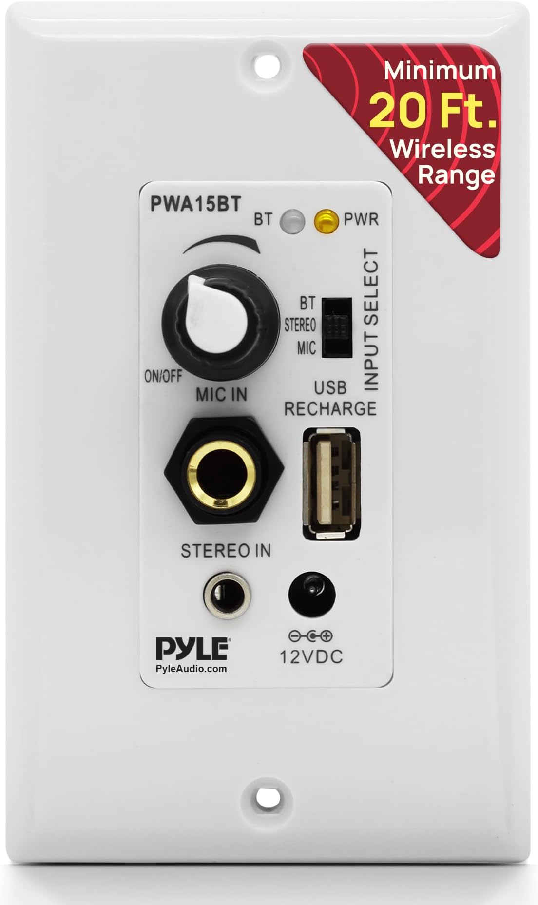 Pyle In-Wall/Wall Plate Amplifier Sound Control, Aux Input & Microphone Input PWA15BT