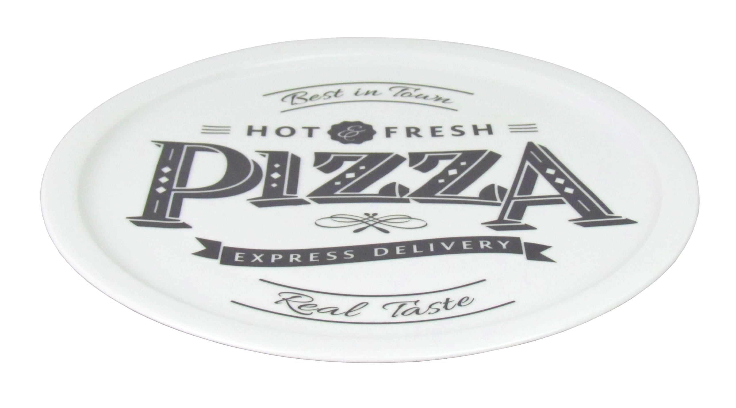 Lentz Pizzateller Ø 31cm aus Porzellan mit Retro Pizza Schriftzug - wahlweise inkl. Pizzaschneider (2er Set mit Pizzaschneider)