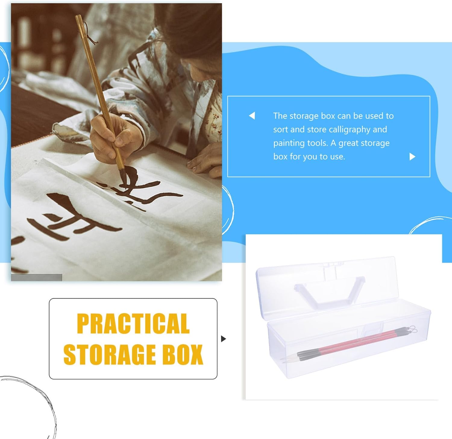 Plastic Calligraphy Tools Storage Box with Handle, 2 Pack