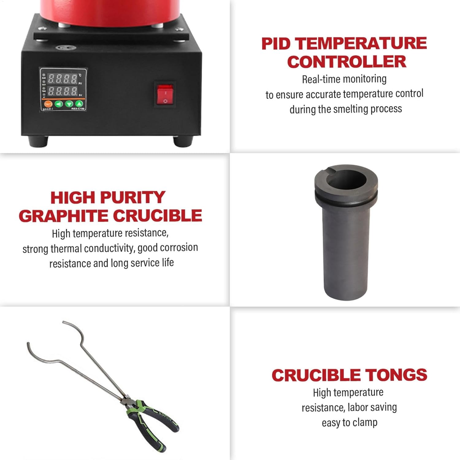 3KG Gold Melting Furnace | 1500W Electric Smelting Furnace Kit | 1150? /2102 ? Auto Digital Metal Melting Furnace | Refining Casting Furnace With Graphite Crucible for Melt Scrap, Silver, Gold, Copper