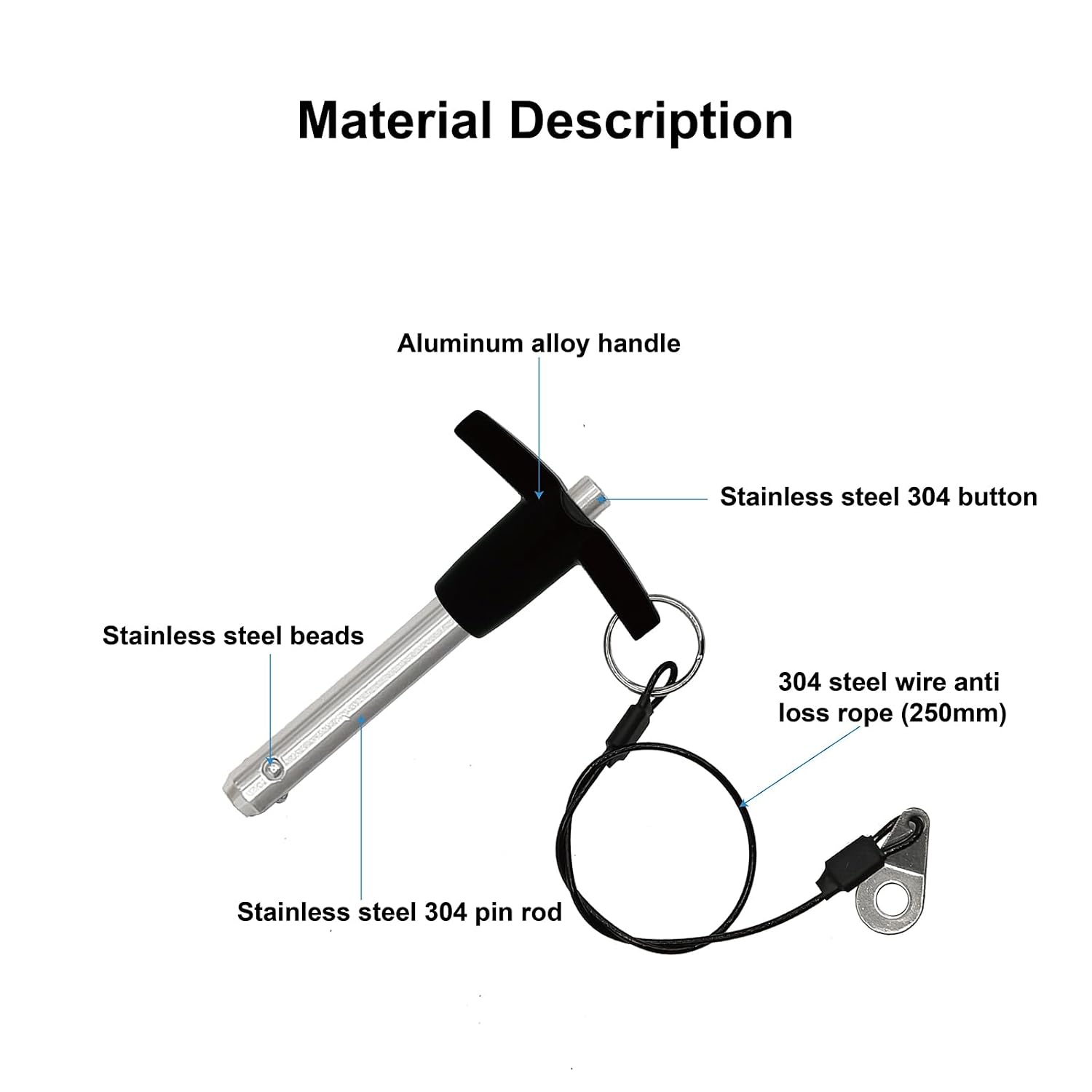 T Handle Quick Release Pin 3/8 Inch Diameter, Stainless Steel Ball Locking Pin with Push Button Lanyard Cable Usable Length 2.76" for Gym Club