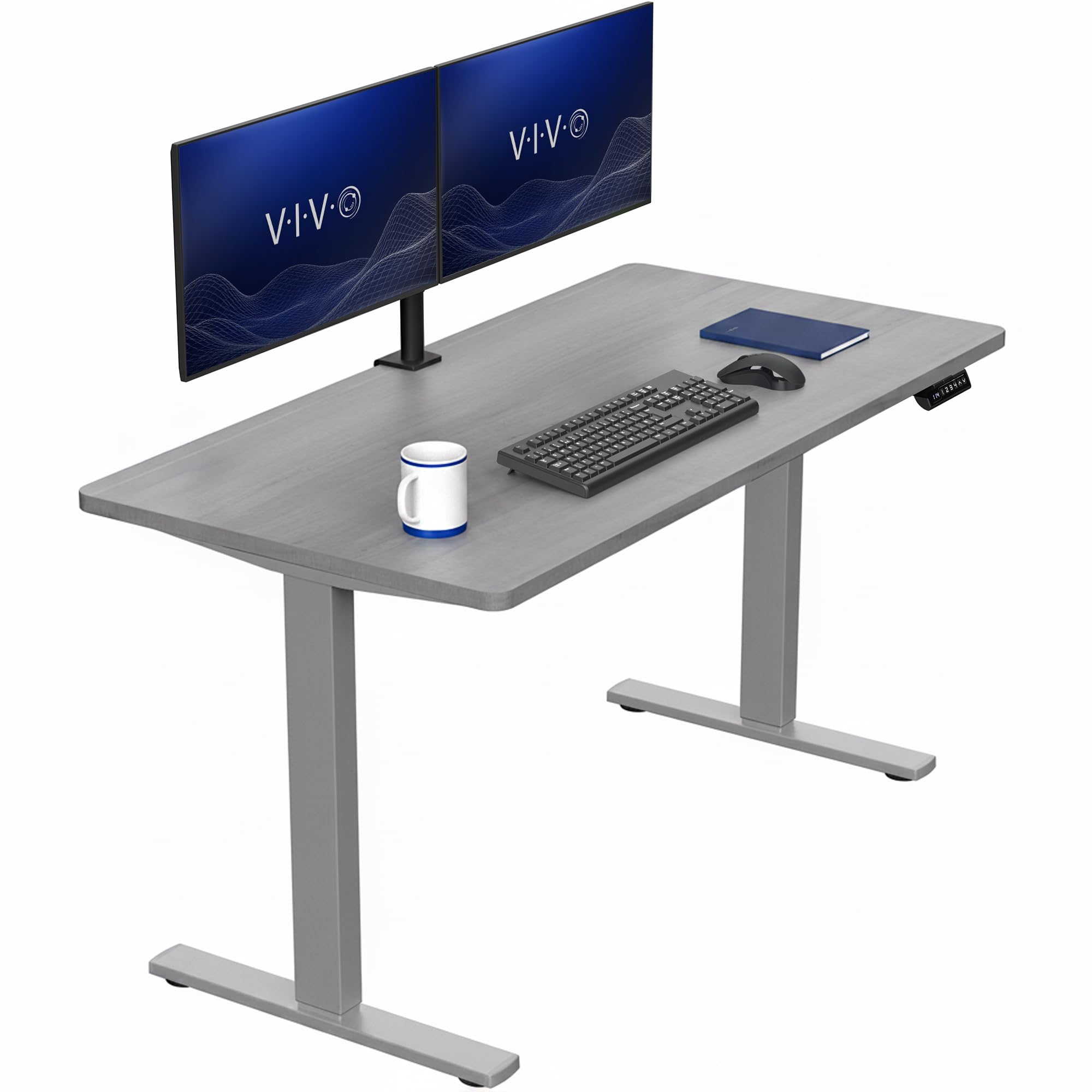 VIVO Dark Gray 55 x 28 in Standing Desk, DESK-KIT-1G55G | Electric, Holds 220 lbs, Sit Stand, Height Adjustable, Solid One-Piece Table Top, Memory Presets, 1B Series, Gray Frame