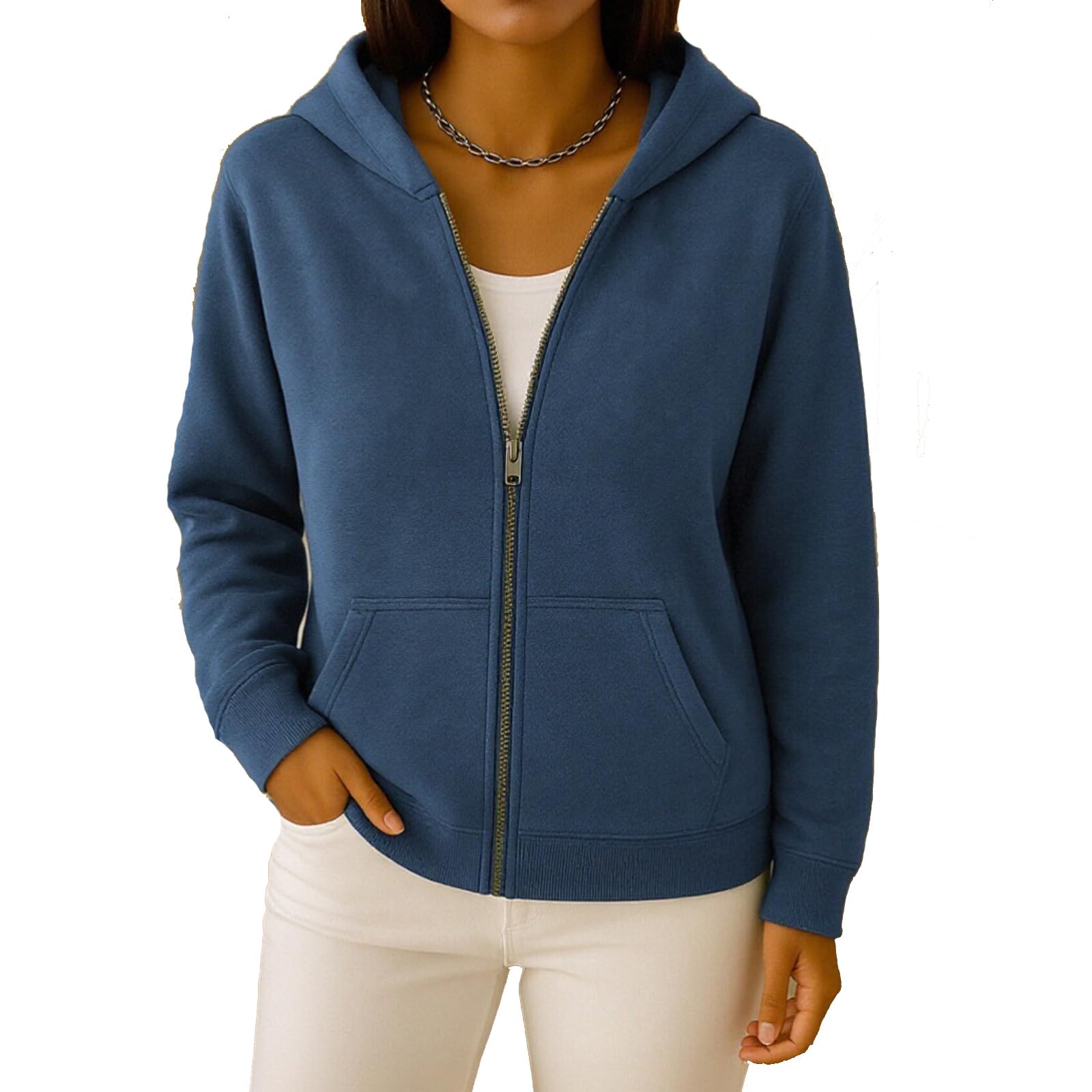 Generisch Sweatjacke Damen Mit Kapuze Sportjacke Marine Kapuzenjacke Zipper