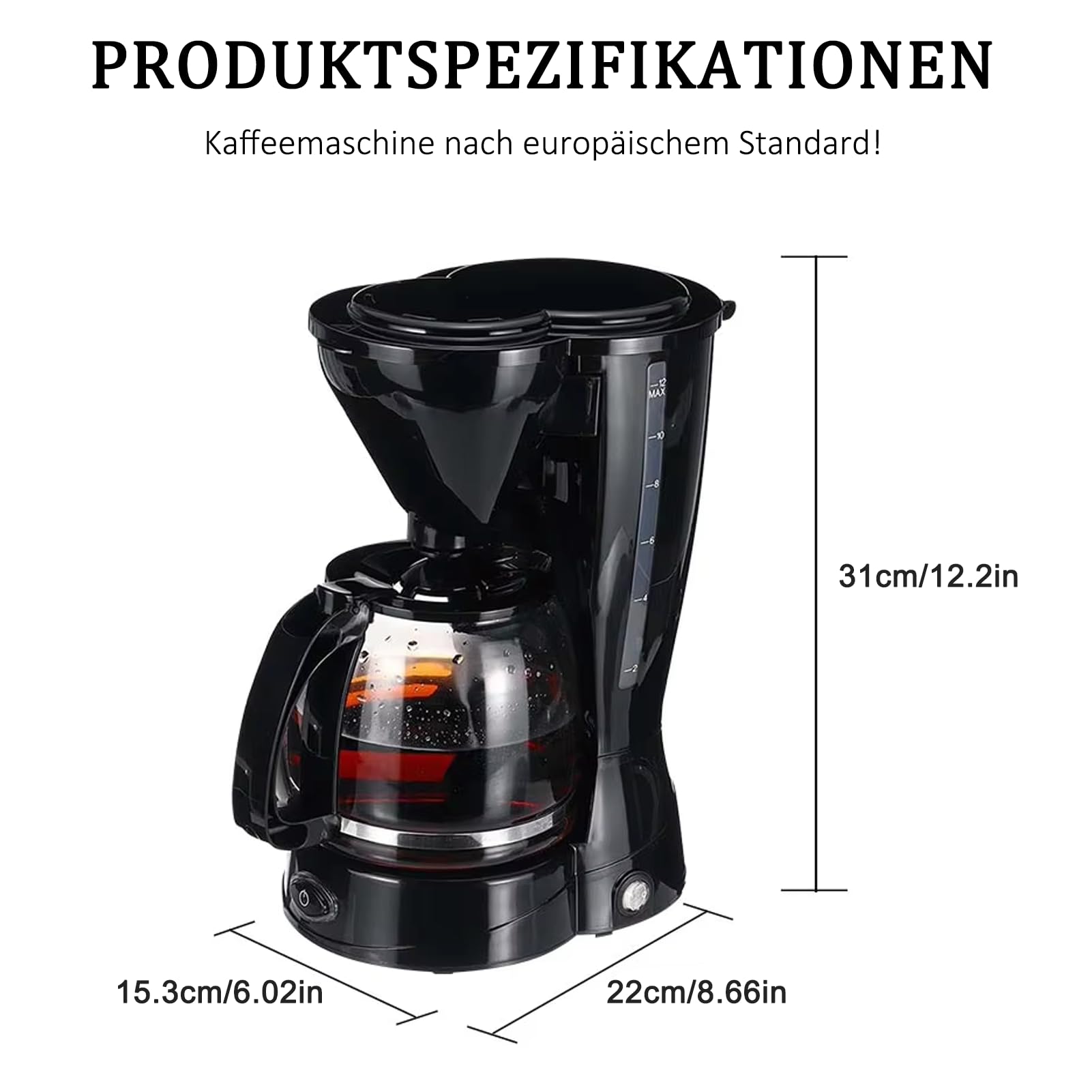 Ekspres do kawy, ekspres przelewowy, 650W, ze szklaną karafką i zabezpieczeniem przed kapaniem, mieszczący 3-5 filiżanek, ekspres do kawy z wyjmowanym obrotowym filtrem, z automatycznym wyłączaniem