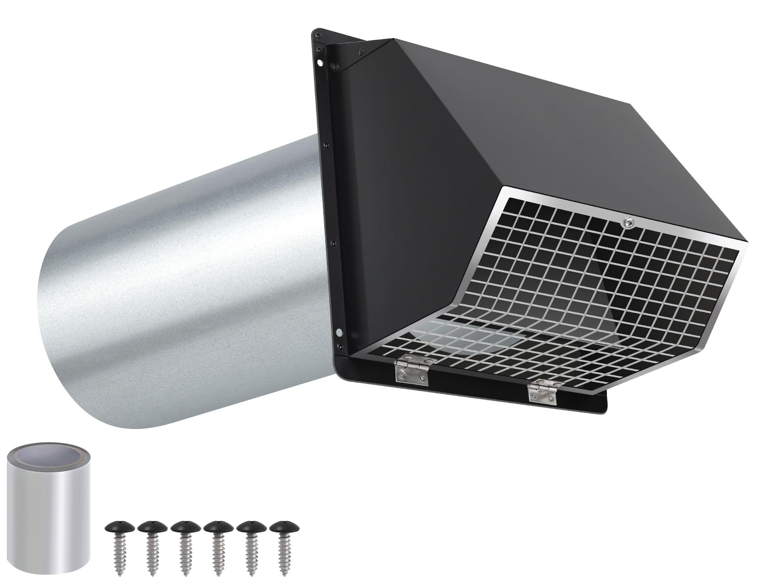 4Inch Dryer Vent Cover Outside,Hooded Wall Vent with Screen and Damper,Exterior Exhaust Vent Cover Cap Outdoor Dryer Vent for 4Inch Pipe,Laundry,Bathroom Exhaust Fan&Air Exhaust,Galvanized Steel,Black