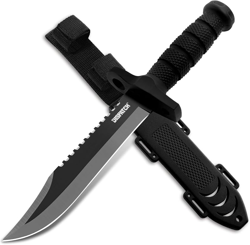 Cuchillo de caza de hoja fija con funda, cuchillos de supervivencia de 12 pulgadas para hombres, cuchillo táctico Bowie con mango antideslizante para Bushcraft, camping al aire libre