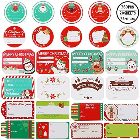 360 Pieces Christmas Sticker Labels Self Adhesive Tag Stickers Santa Snowmen Xmas Tree Deer Holiday Decorative Presents Labels Decals Christmas for ...