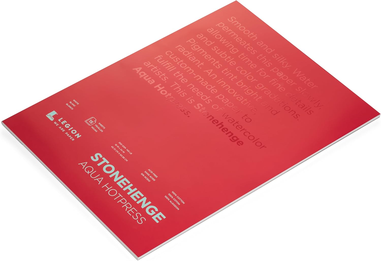 Stonehenge Aqua White Medium Weight Block, 140lb, Hotpress, 18 x 24 Inches, 15 Sheets for Wet and Dry Media