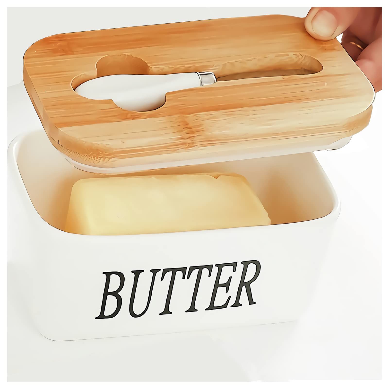 Portaburro In Ceramica Con Coltello - 500ml Con Coperchio In Legno - Foto 12