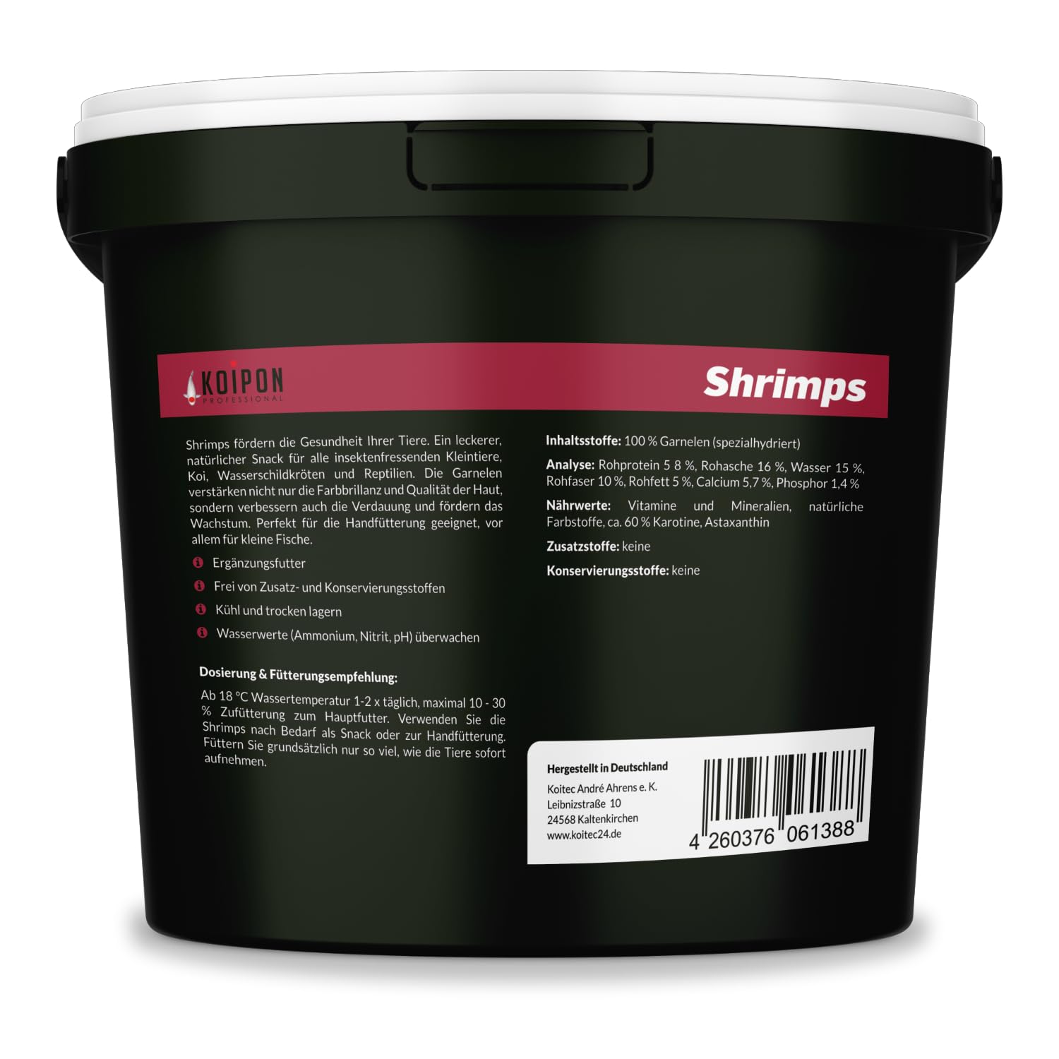 KOIPON Shrimps 10 L getrocknet, Süßwassergarnelen-Naturfutter für Koi | Getrocknete Süßwassergarnelen als Naturfutter & Leckerli – proteinreiche Ergänzung zum Koifutter für Koi & Goldfische
