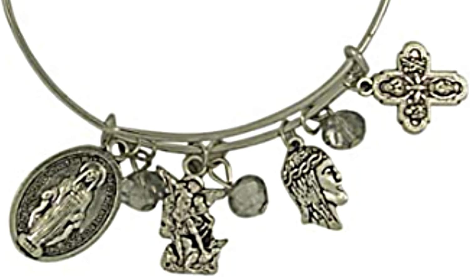 Miniatura 5 de Pulsera con dije católico con San Benito, San Miguel, Medalla Milagrosa, Cruz de cuatro vías, crucifijo y más colgantes de medalla, 7 12 pulgadas,