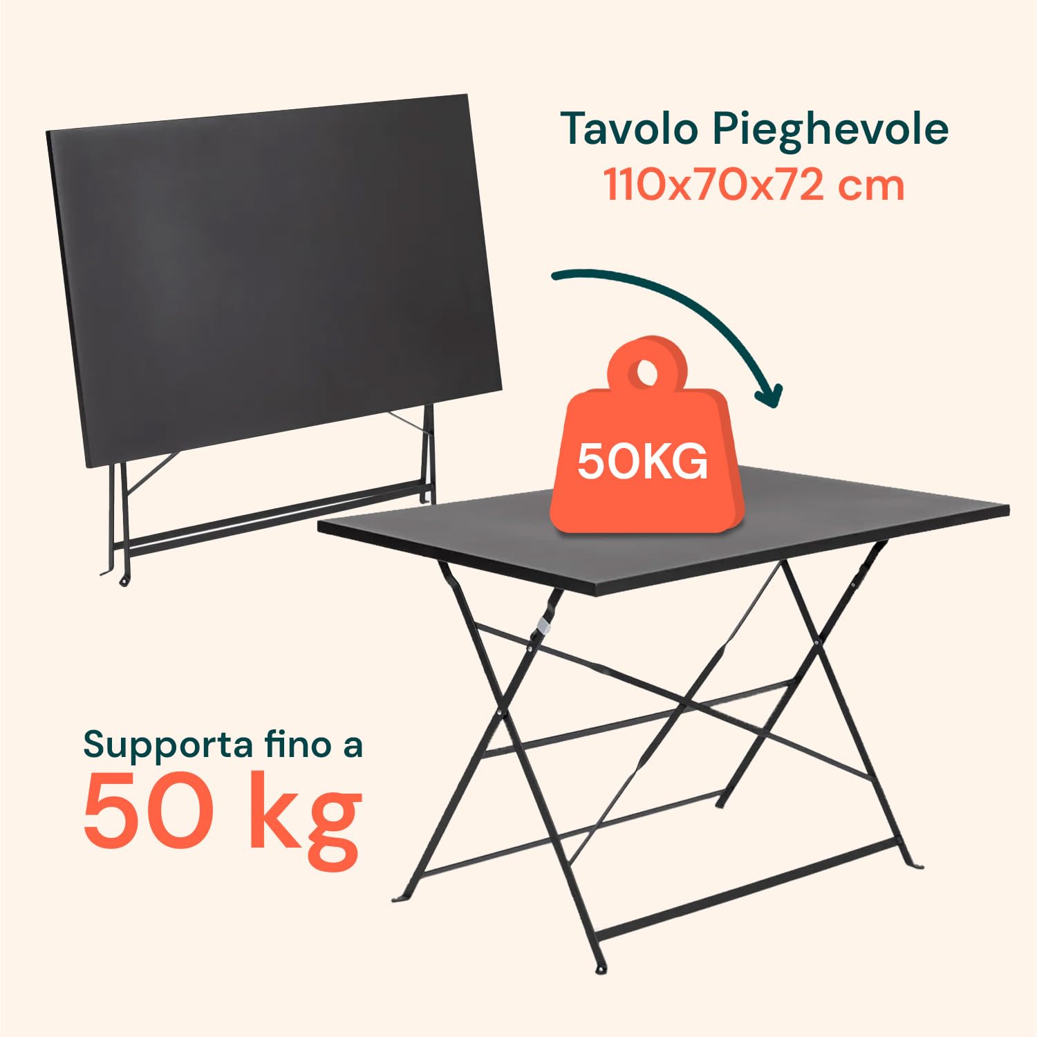 Avilia Salotto da Giardino Esterno Koby Double – Set Tavolo e Sedie da Esterno Pieghevoli in Metallo Antracite, 4 Sedie Ergonomiche e Tavolo Multifunzionale, Design Compatto e Resistente