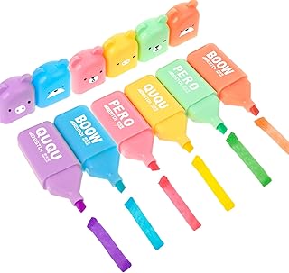 TIESOME Mini Pastel Highlighter, 6-Pack Cute Bear Highlighter Set Kids Markers Beautiful Slim Highlighter Creative Highlighter for Diary Coloring Book Student Office School Supplies