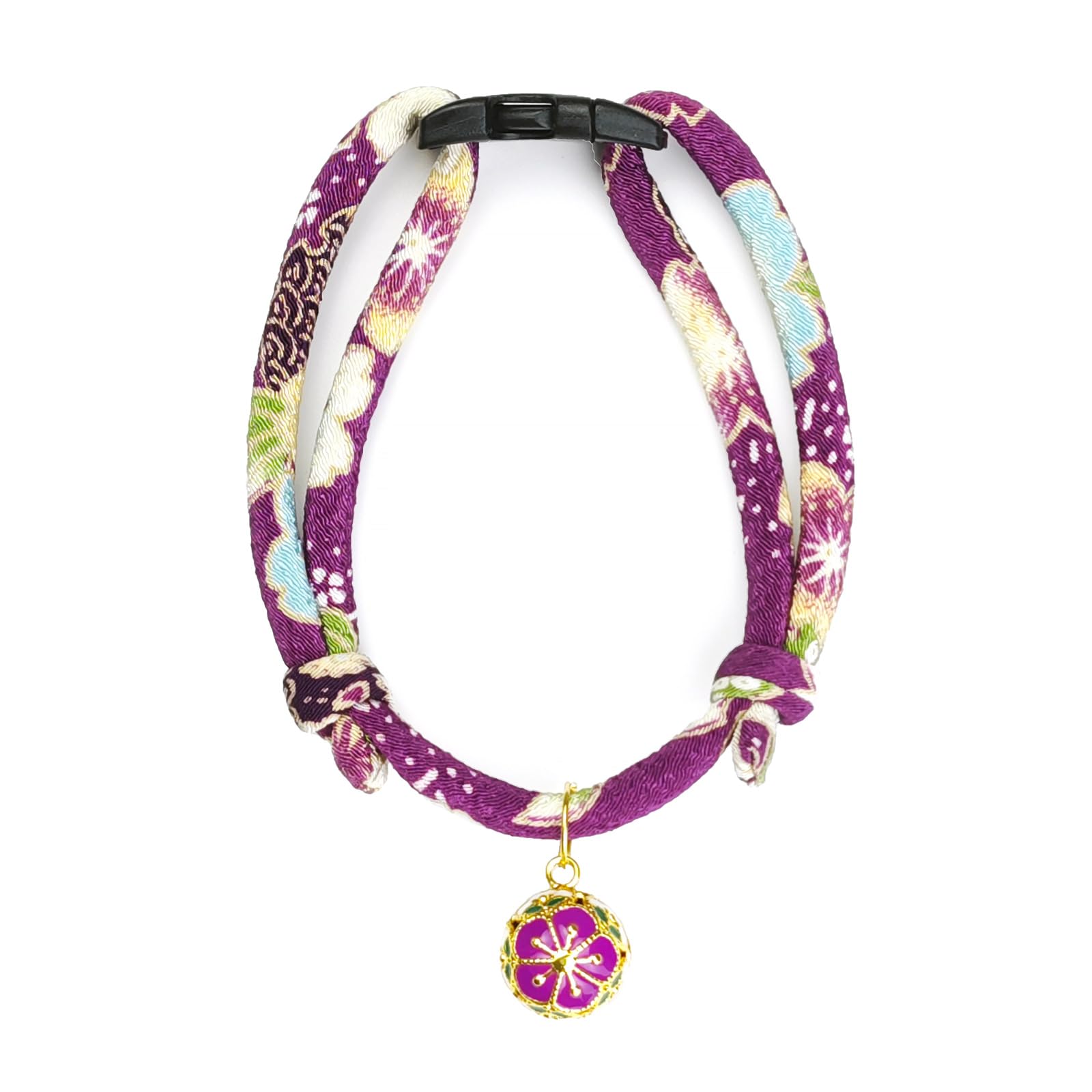 PetsMeow Breakaway Cat Collar. Japanese Plum Blossom Bell & Chic Kimono Design, Soft Adjustable Kitten Collar for Boys & Girls