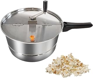 Máquina para hacer palomitas de maíz con agitación manual, estufa de acero inoxidable antiadherente, olla con asa y tapa, decoración del hogar