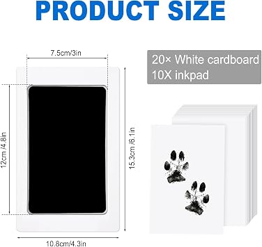 Inkless Paw Print Kit,Mess-Free Paw Print Kit for Dogs Cat, 10 Inkless Print Pads, 20 Imprint Cards,Dog Nose Print Kit,Pet Paw Print Impression Kit Keepsake(4.7inch