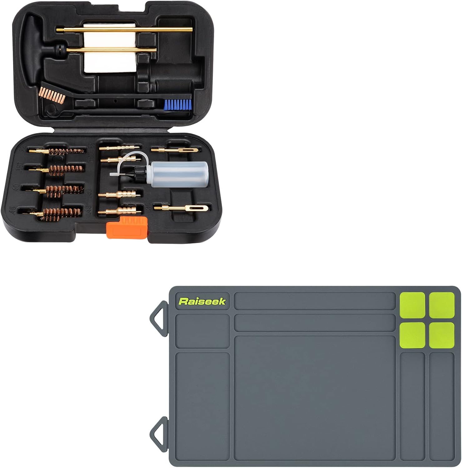 Raiseek Elite Version Pistol Cleaning Kit for 9mm/.357.22.45.40 Caliber with Pistol Gun Cleaning Mat,Anti-Slip Rubberized Repair Mat 15.9" x 9.8"