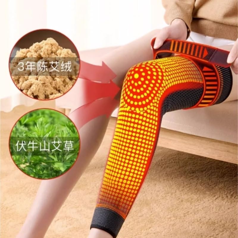 Exercise, protection Extended Knee Pads Knee Pads Anti-slip Plus Straps Old Cold Legs Wormwood Thickened for Fitness, cycling, running, playing football(Orange,X-Large)