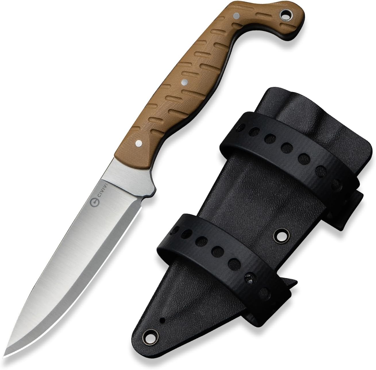 CIVIVI MDRN Hunter Fixed Blade Knife with Sheath, 4.12" Nitro-V Blade G10 Handle Full Tang Hunting Knife for EDC Survival Hiking Outdoor Adventurer C23078-2, Brown