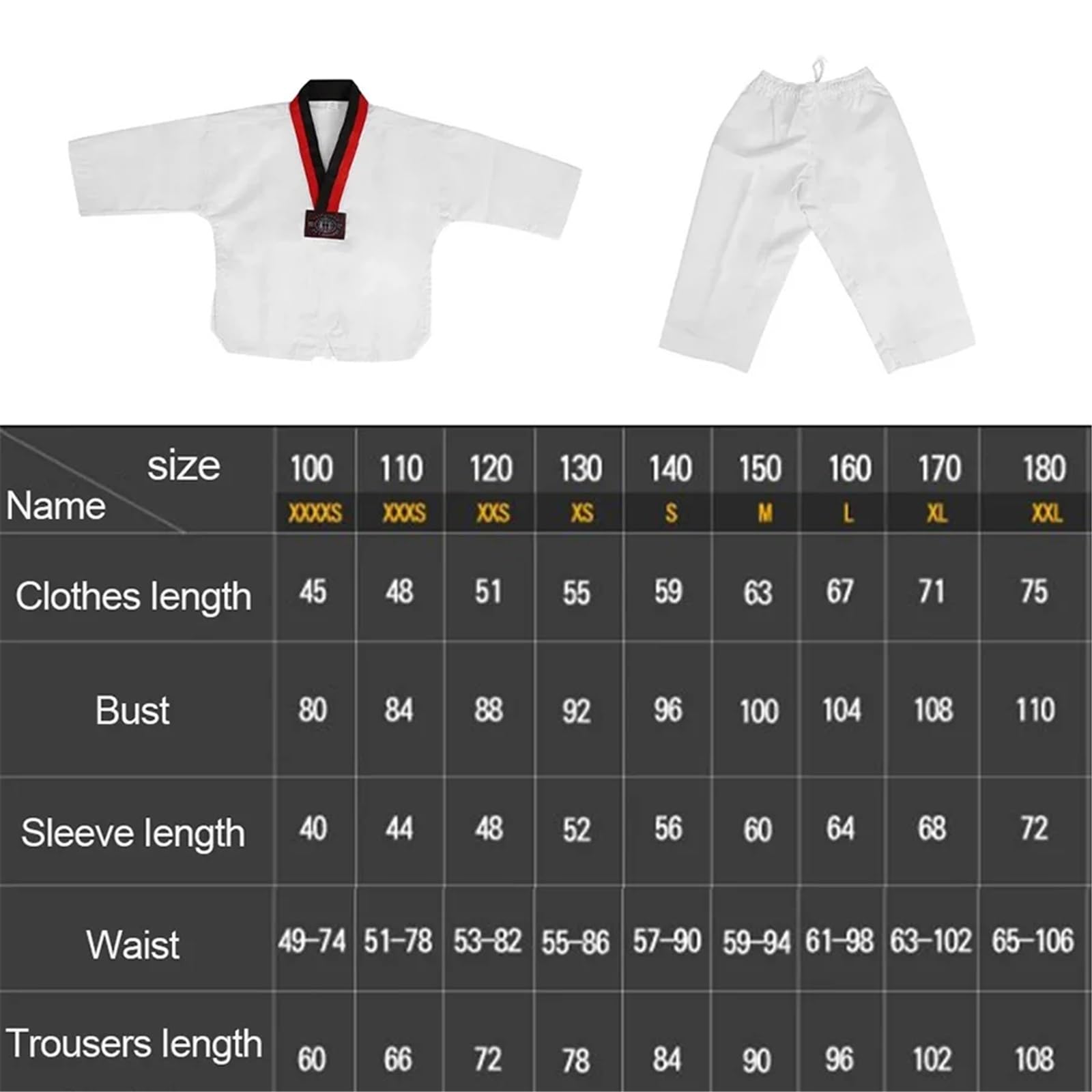 Uniforme con Cinturón Uniformes de Taekwondo Karate Judo Dobok Ropa Manga Uniforme Gi(140cm)