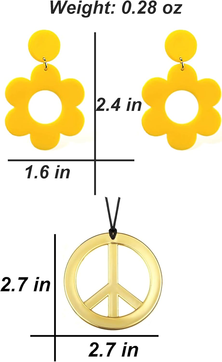 60s 70s Disco Outfit Hippie Costume Women, 1970 Style Clothes Dress Peace Sign Accessories Jewelry Halloween - Image 6