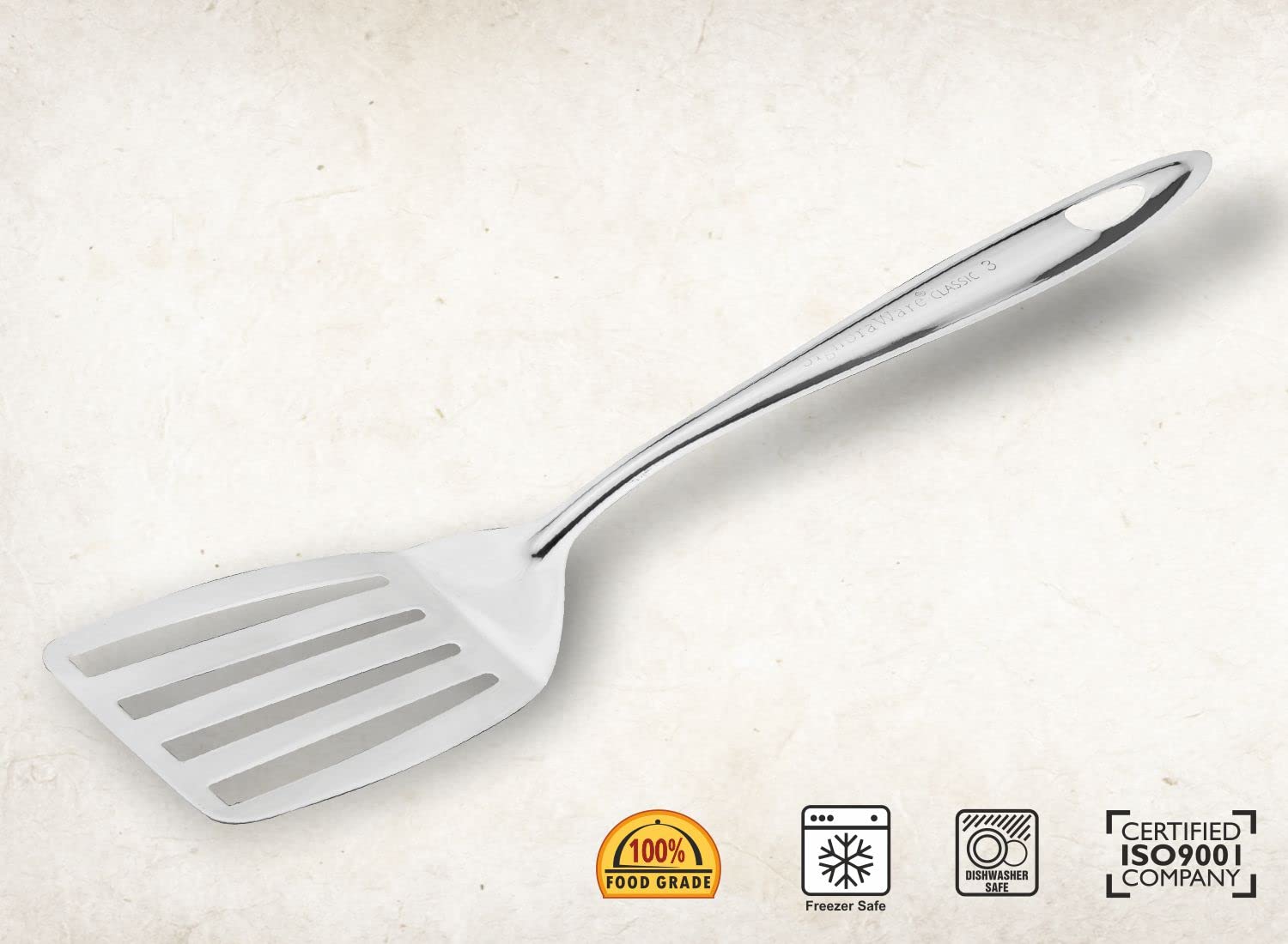 SignoraWare Kitchen Tools Stainless Steel(Food Grade) Heavy Gauge(1.3 MM) Plus Slotted Turner/Spatula/Cooking Turner No.3 for Dosa/Roti/Omlette/Paranthas/PavBhaji/Breads (Size 26 cm) Set/2 2