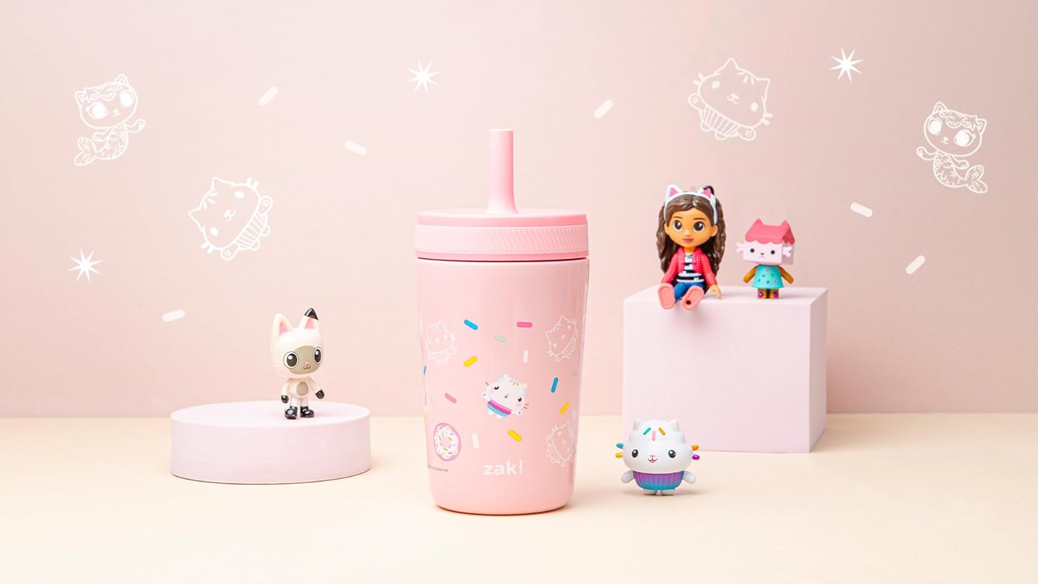 Zak Designs DreamWorks Gabby's Dollhouse Kelso Toddler Cups For Travel or At Home, 12oz Vacuum Insulated Stainless Steel Sippy Cup With Leak-Proof Design is Perfect For Kids (Cakey Cat) - Image 9