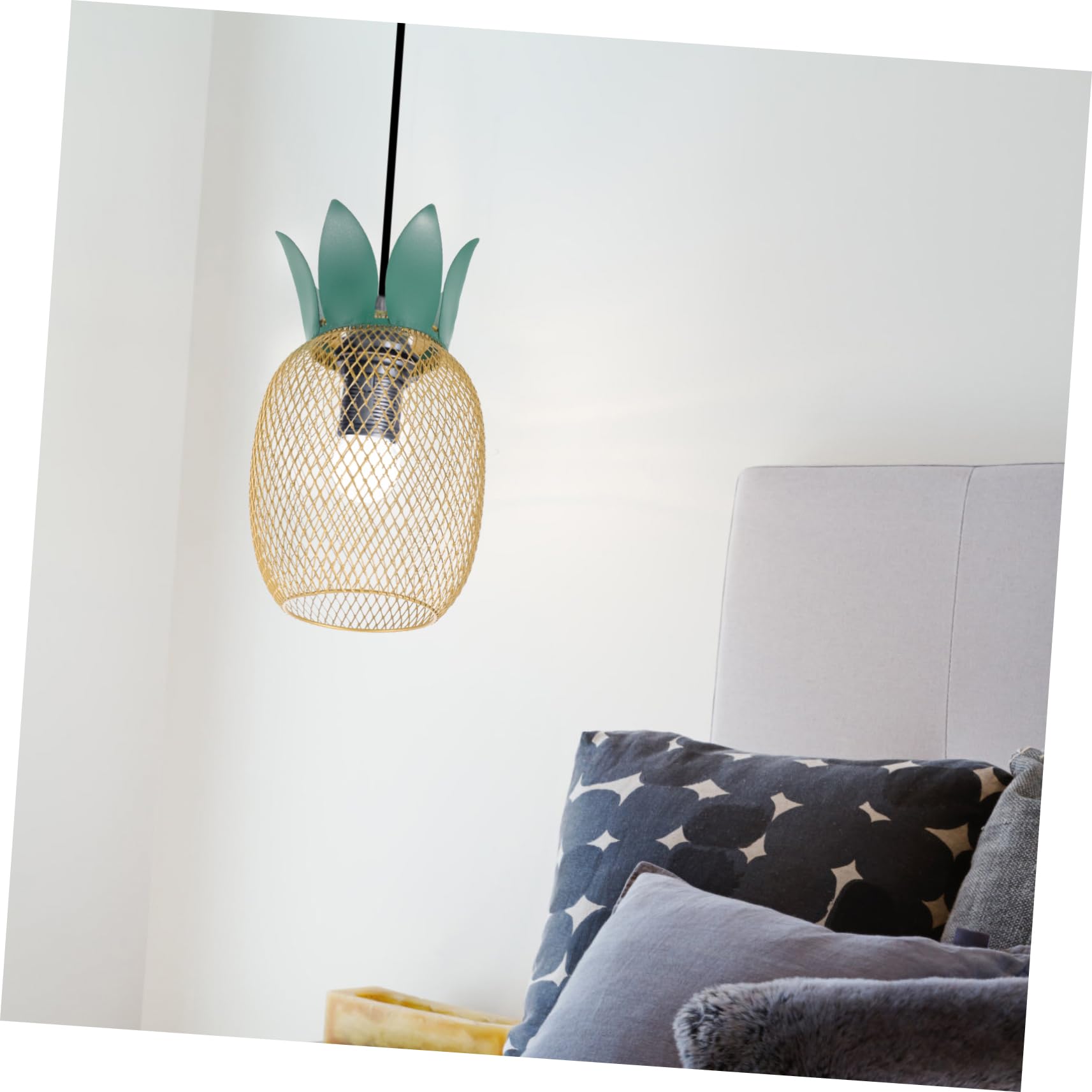 jojofuny Metal Shade Pineapple Chandelier Lamp Shades Pendant Lamp for Table Hollow Out Metal Wire Light Light Bulb Cage Guard - Image 2