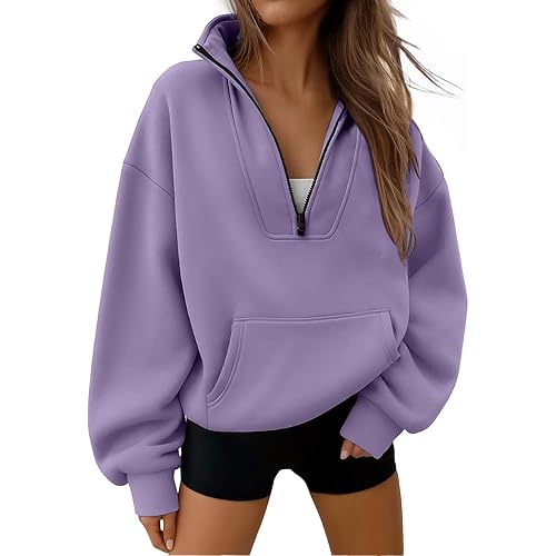 Trendy Queen Womens Sweatshirts Quarter Half Zip Pullover Oversized Hoodies Fall Fashion 2025 Winter Fleece Jackets Sweaters
