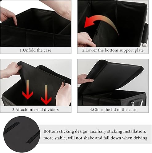 Miniatura 6 de Organizador de maletero con tapa, organizador de carga plegable de 28 litros con asas de aluminio y tira reflectante, caja de almacenamiento Oxford