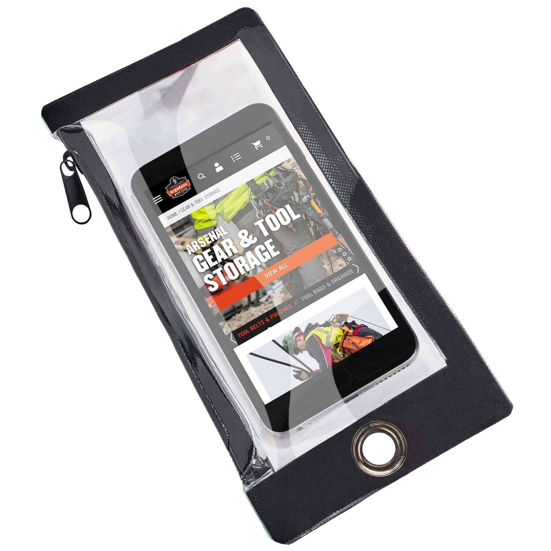 Ergodyne Clear Water Resistant Phone Pouch, Zippered Cell Phone Sleeve, Attaches To Tool Lanyard, Plus Size, Squids 3760P