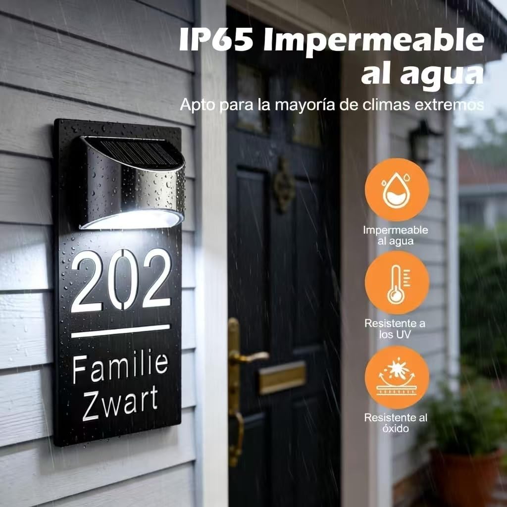 Número de Casa Solar LED Personalizado - Letrero de Dirección Iluminado con Luz Solar, Placa Acrílica Moderna, Regalo Ideal para Casa Nueva, Patio o Jardín(White-White)