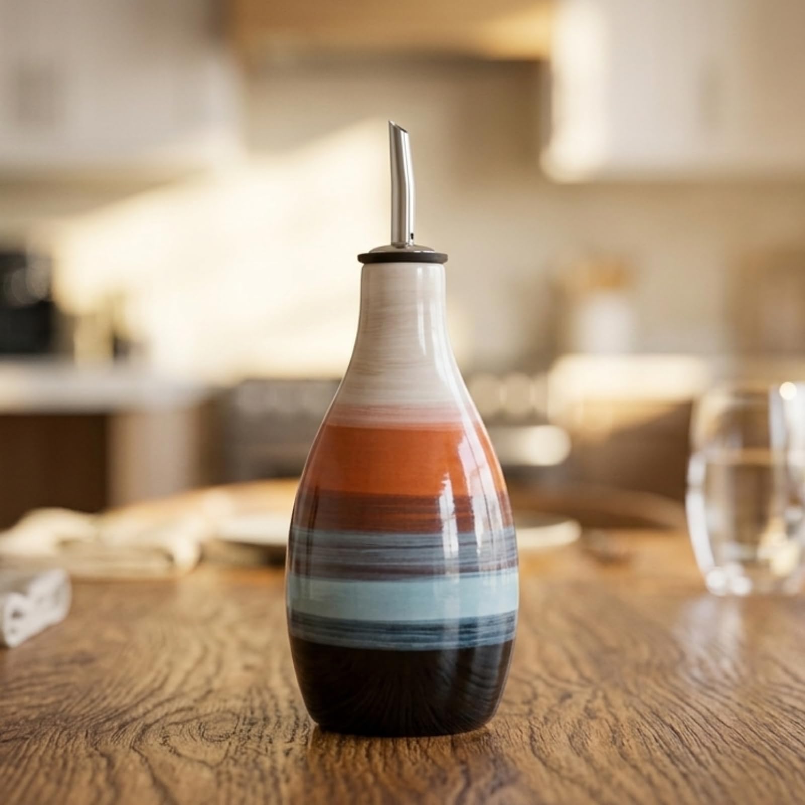 GUTE Botella dispensadora de aceite de oliva y vinagre de cerámica, 400 ml, jarra de cocina para servir servir de cerámica de 6 pulgadas de alto y 3 pulgadas de ancho, multicolor