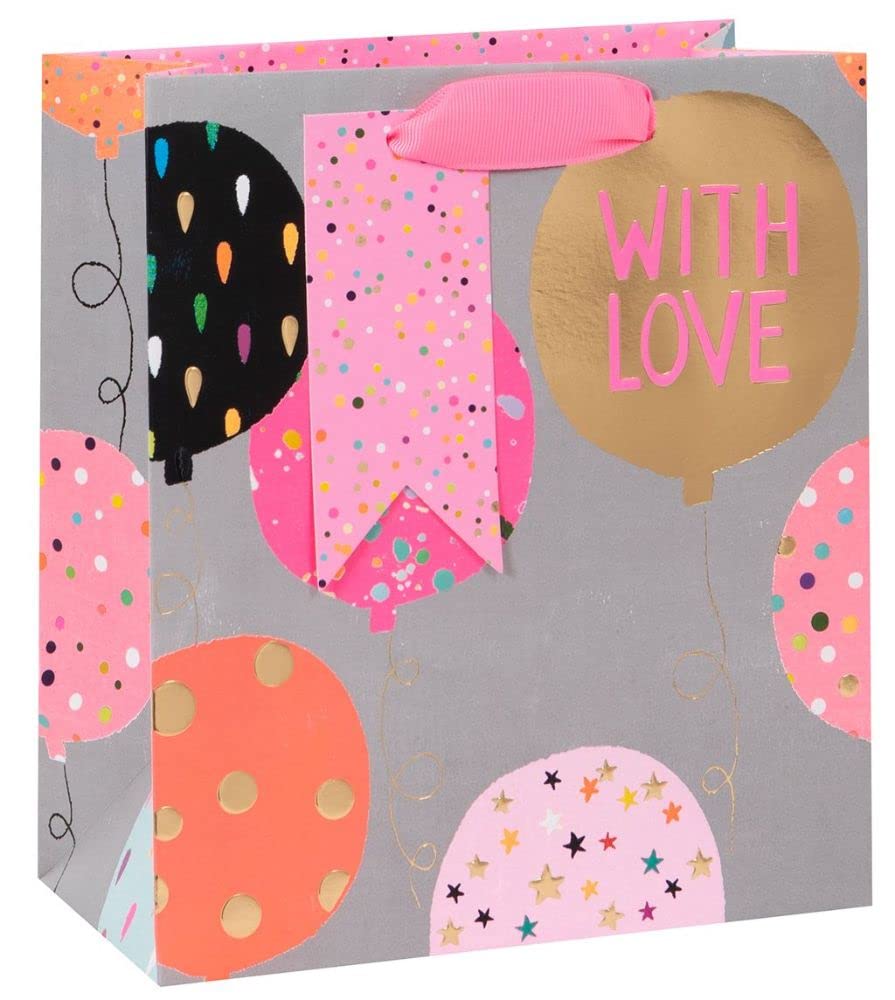 Glick Luxury Medium Gift Bag, Paper Salad Balloons Bag, 200x225x100mm, Pink