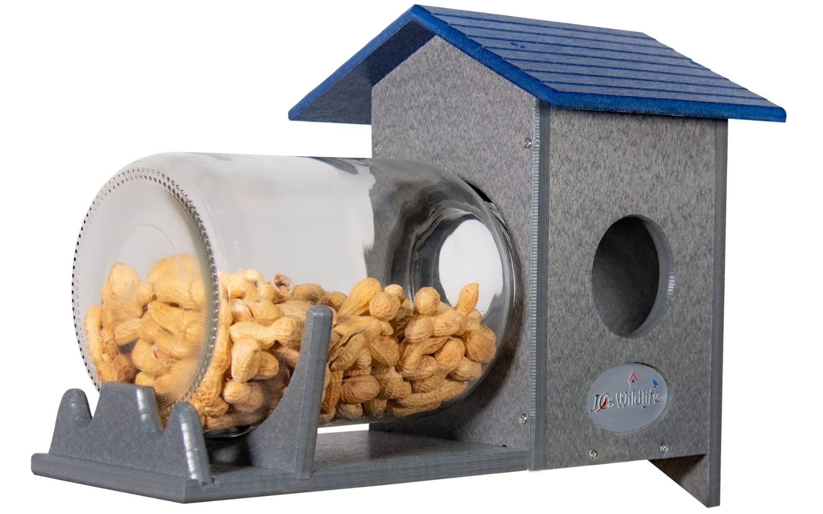 JCs Wildlife Squirrel Under Glass Mason Jar Peanut and Loose Corn Squirrel Feeder - Keep Squirrels Out of Bird Feeders