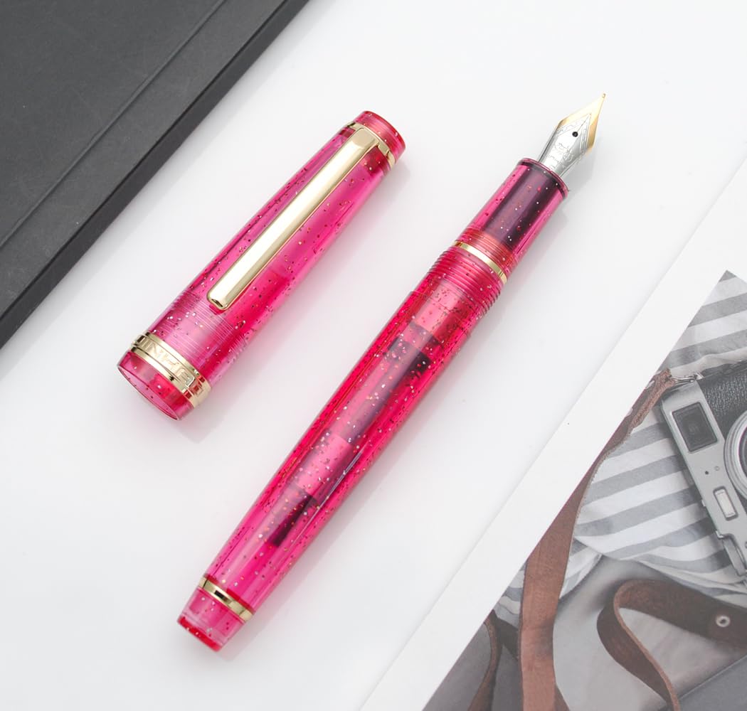 JINHAO 82 Füllfederhalter Mit F-Feder (0,5 Mm) – Acryl-Gehäuse, Silberner Clip, Inkl. Tintenkonverter