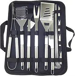 Kit Conjunto Profissional para Churrasco em Aço Inox com maleta 15 peças