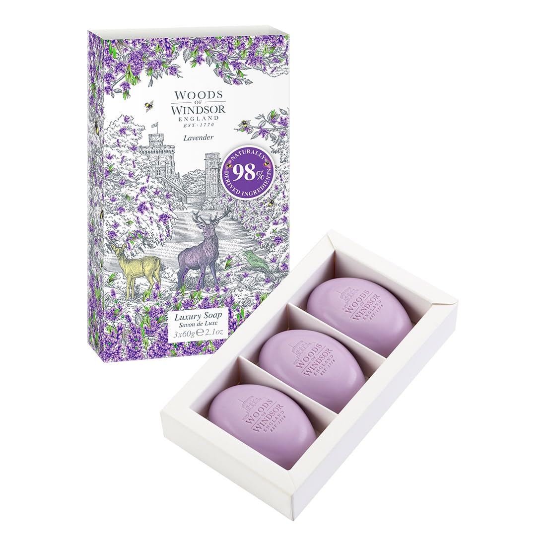 Woods of Windsor Lavender Moisturising Soap Bars with Shea Butter 3 x 60g