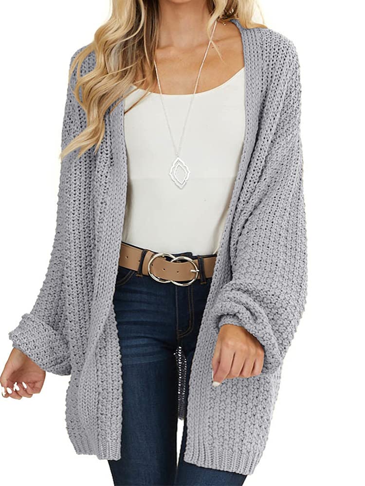 Maroway Womens Cardigan Solid Color Long Sleeve Open Front Chunky Knit Sweater Outwear