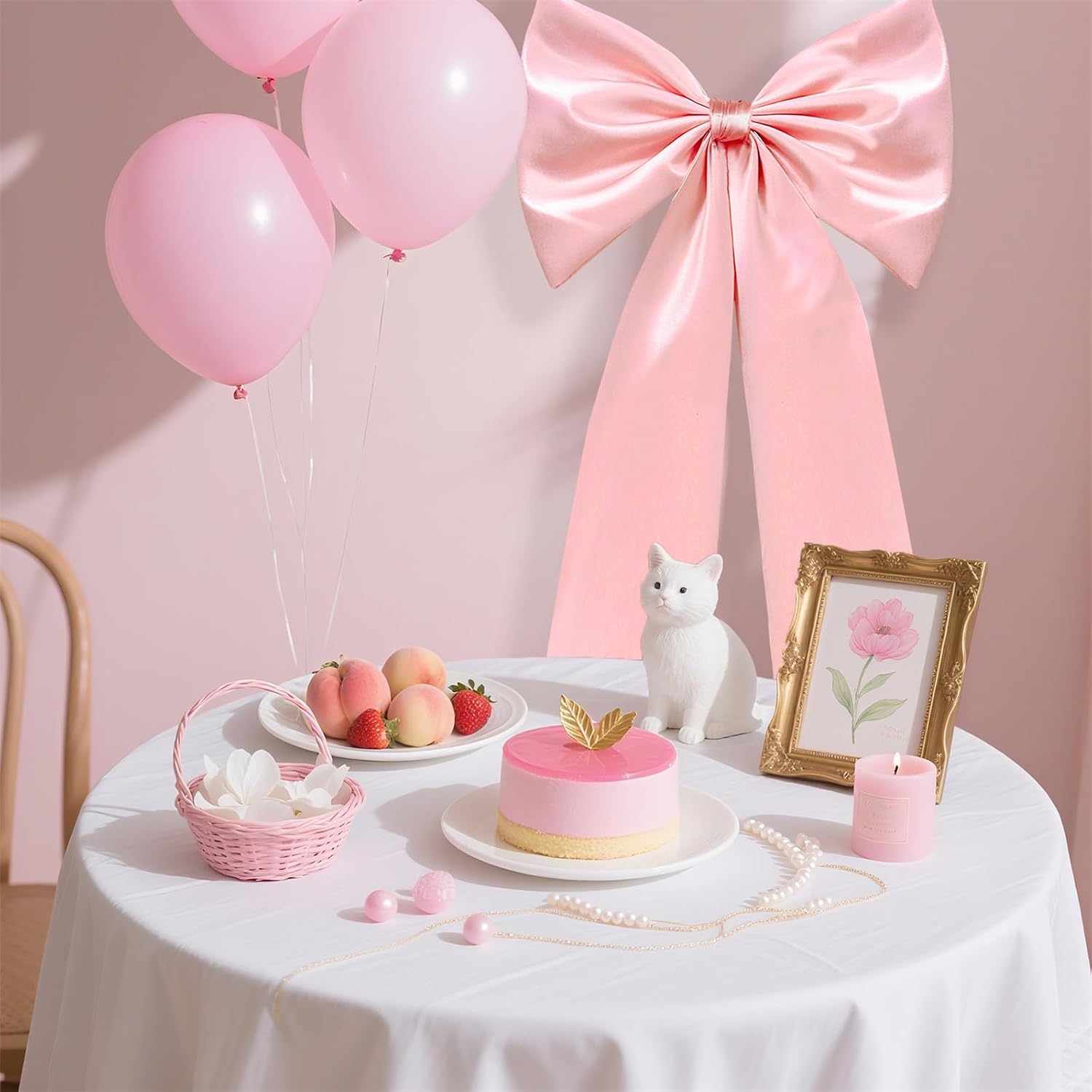 Coquette Large Satin Bow, 24 x 42 Inches, Pink Giant Bow Ribbon Tie for Coquette Room Decor, Birthday Party Backdrop Wall Decoration (Pink)