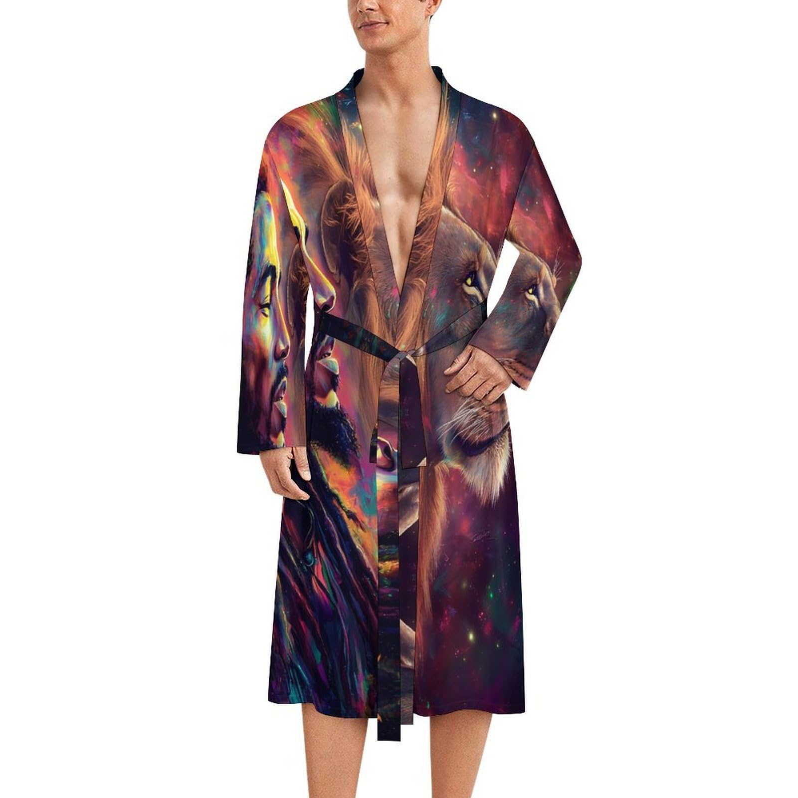Bata de baño rasta lion ropa de dormir ligera de manga larga para hombre 8