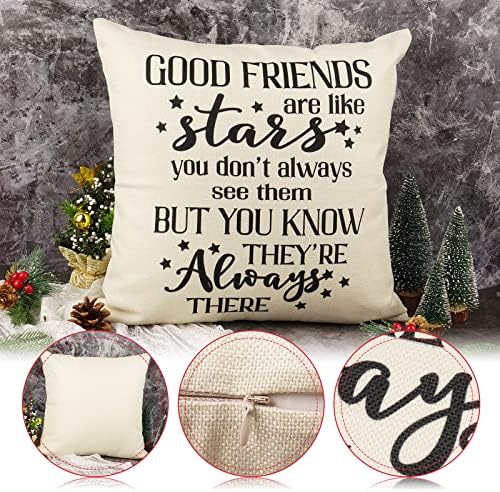 Good Friends Gift Cushion Cover with Keychain, Good Friends are Like Stars You Don't Always See Them But You Know They're Always There - Christmas Birthday Gift for Bestie Good Friends